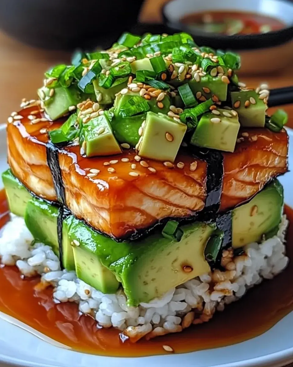 Teriyaki Salmon Avocado Rice Stack: Ein Genuss für alle!