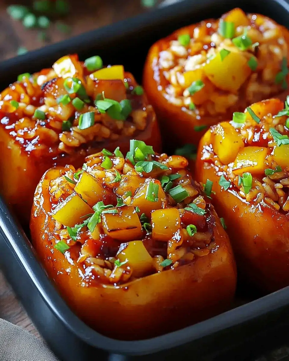 Teriyaki-Hühnchen gefüllte Paprika – Einfach und lecker!