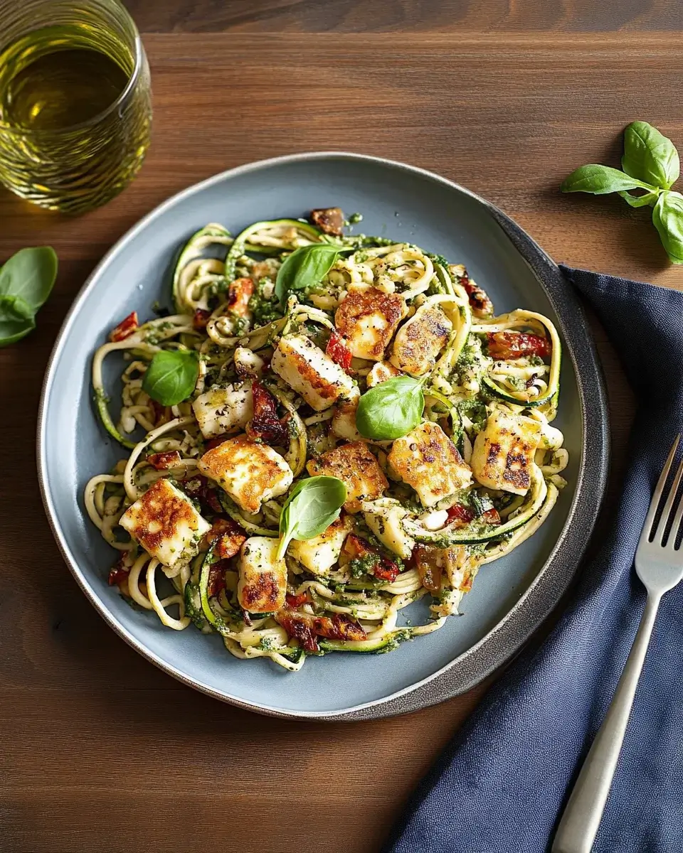 Halloumi mit Zucchini-Pesto-Nudeln: Einfach und lecker!