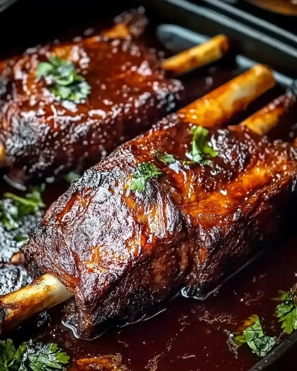 Zart geschmorte Rinderkurzbraten mit Karamellsoße genießen!