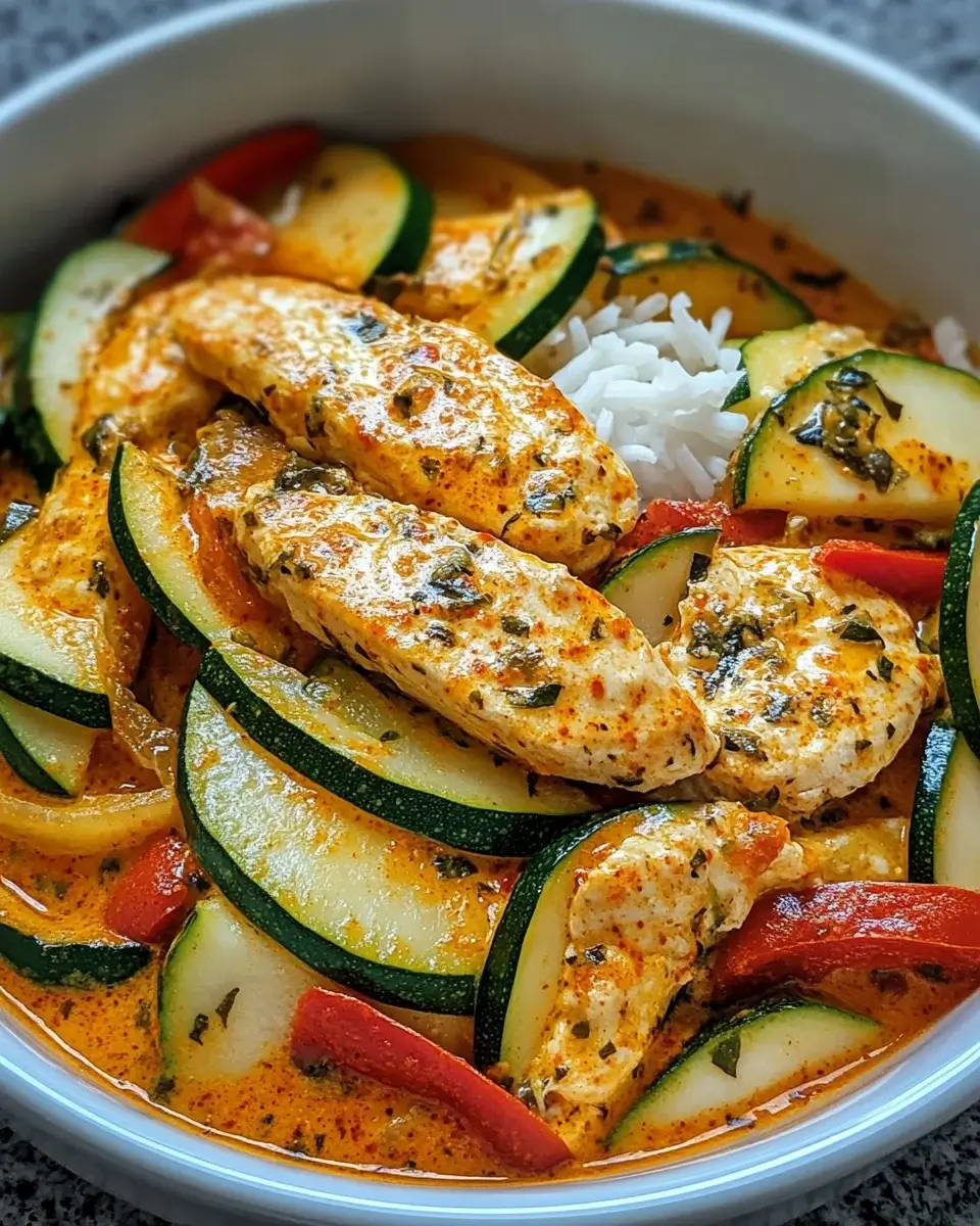 Cremiges Paprika-Zucchini-Hähnchen: Schnell und köstlich!