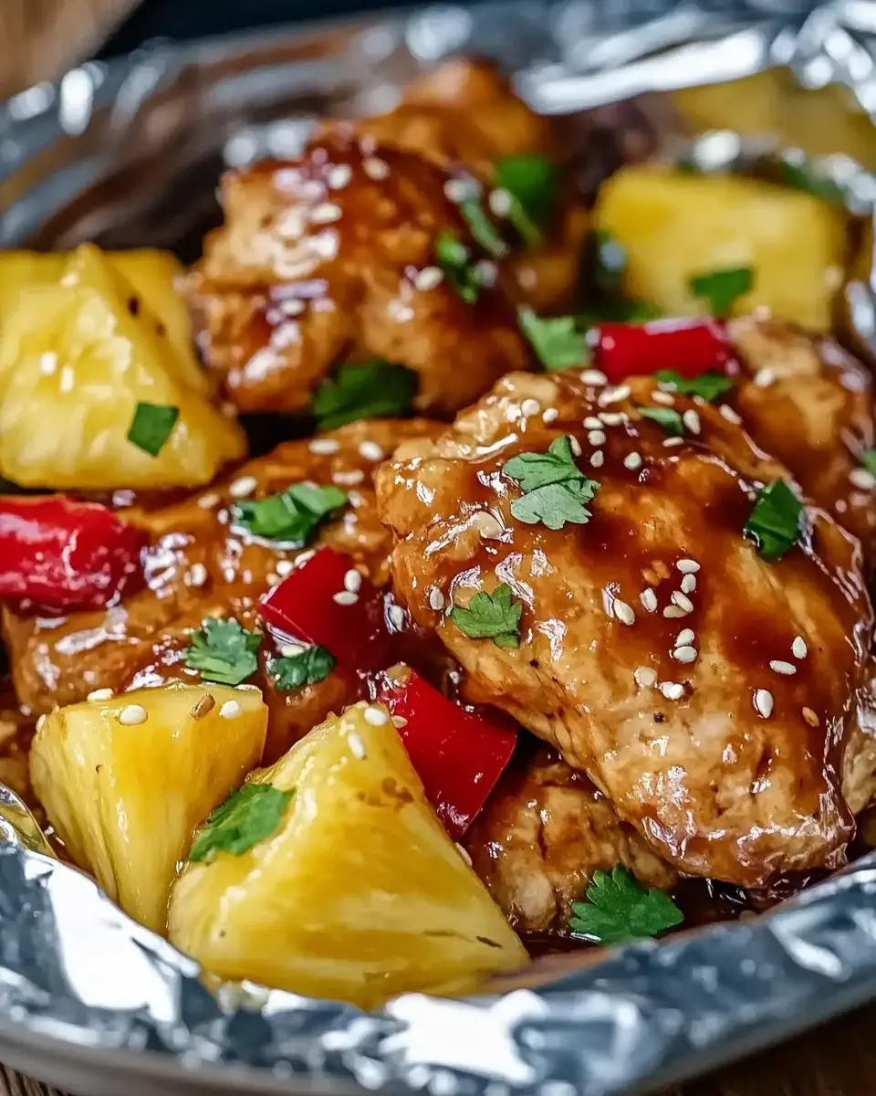 Teriyaki-Hühnchen und Ananas in Alufolie: Leckerer Genuss!