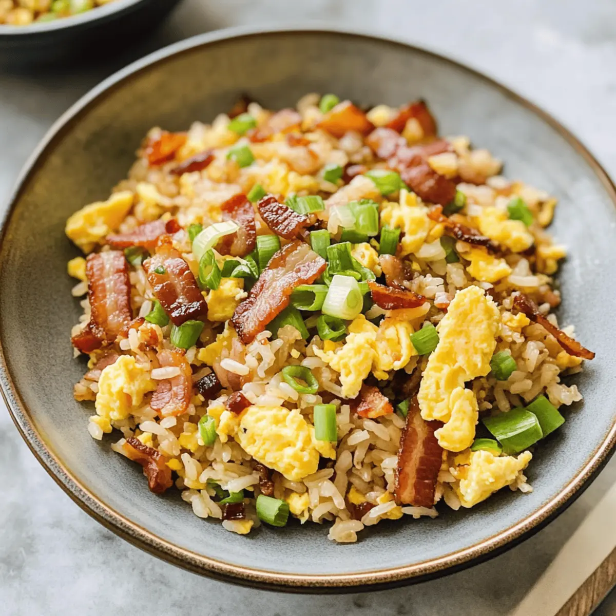Scharfer Frühstücks-Reis mit Bacon und Ei