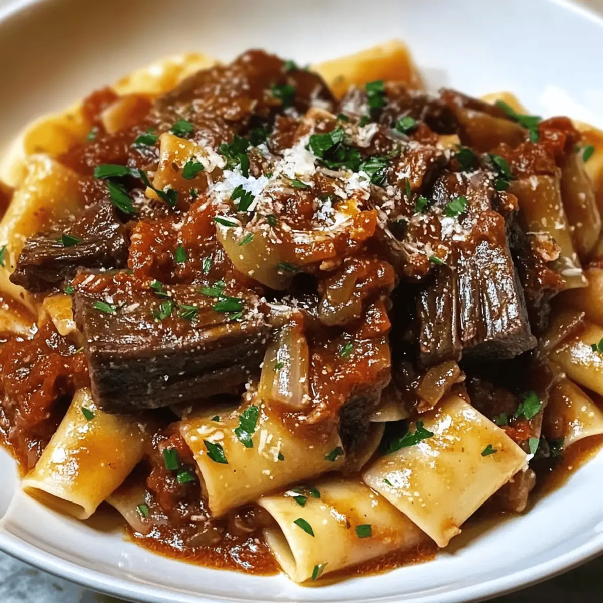 Der Ausgang: Herzhaftes Rinderragu mit Pasta