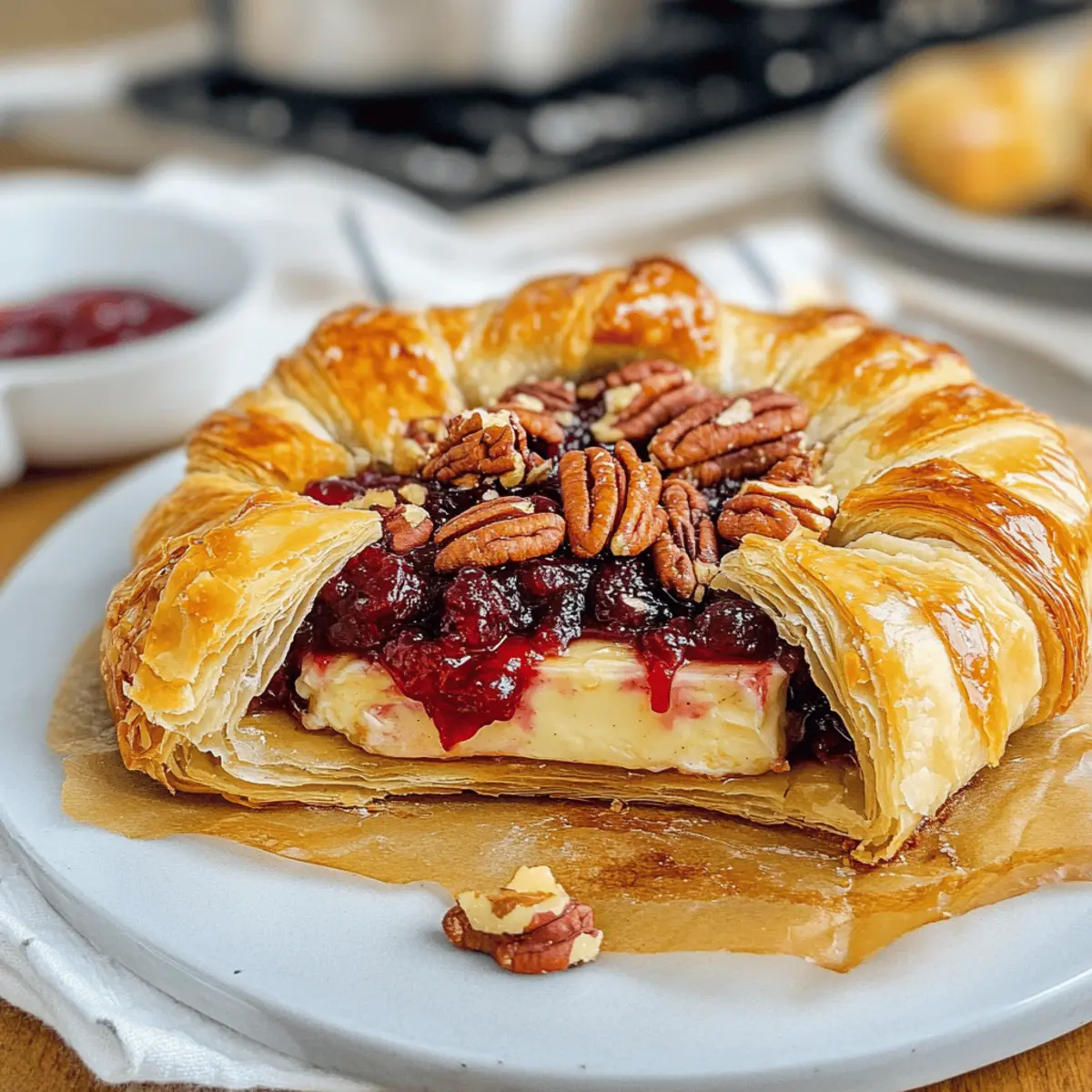 Baked Brie en Croute mit Preiselbeeren und Pekannüssen