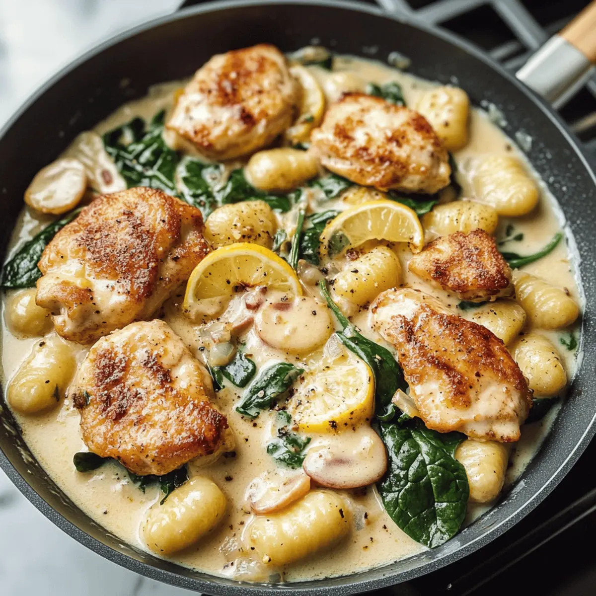 Cremige Zitronen-Hähnchen-Gnocchi in einer Pfanne