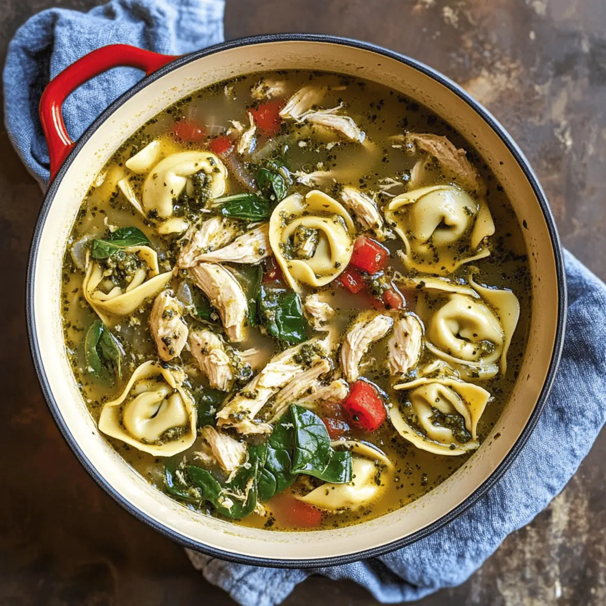 Pesto Hähnchen Tortellini Suppe für Gemütliche Abende
