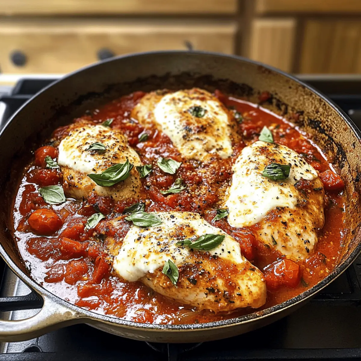 Knoblauch Tomaten Hähnchen mit Mozzarella