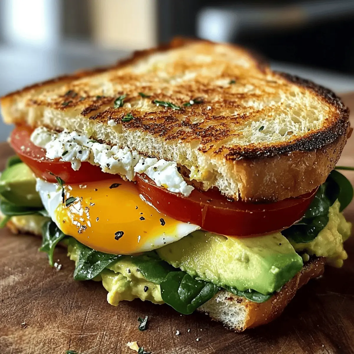 Mediterraner Frühstückssandwich mit Avocado und Feta