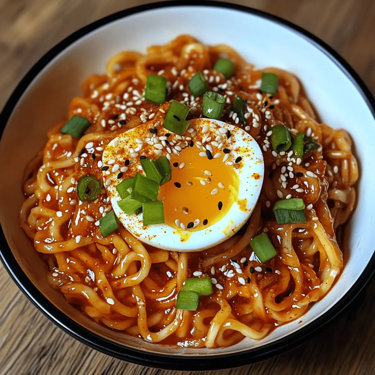 Spicy Gochujang Nudeln mit einem weichen Ei