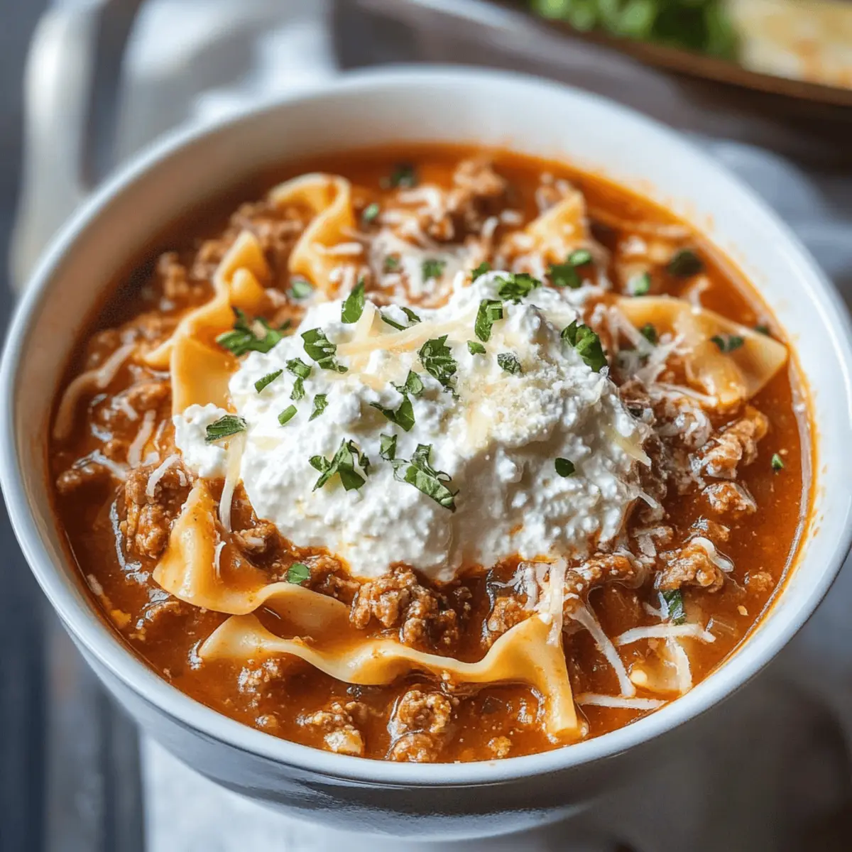 Herzhafte Lasagna Suppe in unter 1 Stunde