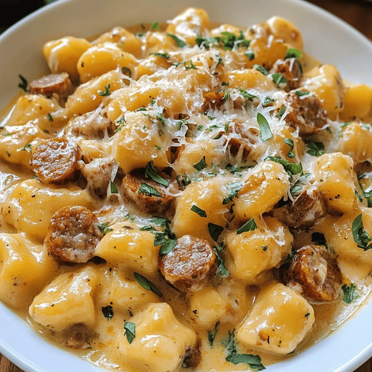 Cremige Butternut-Kürbis-Gnocchi mit Wurst