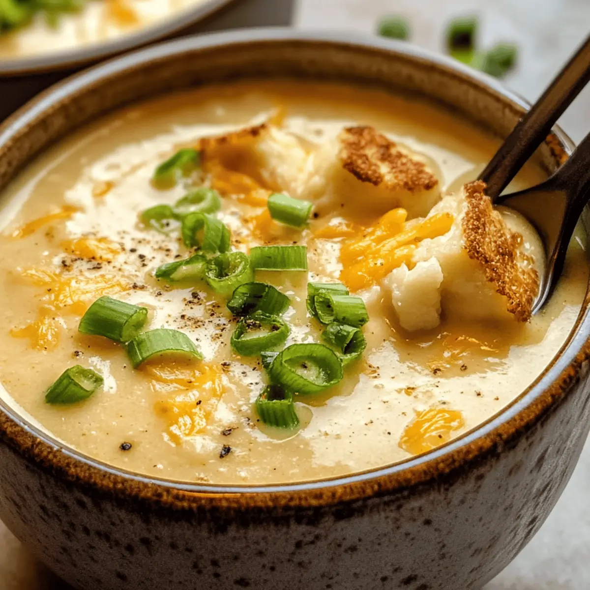Cremige Blumenkohlsuppe mit geröstetem Knoblauch