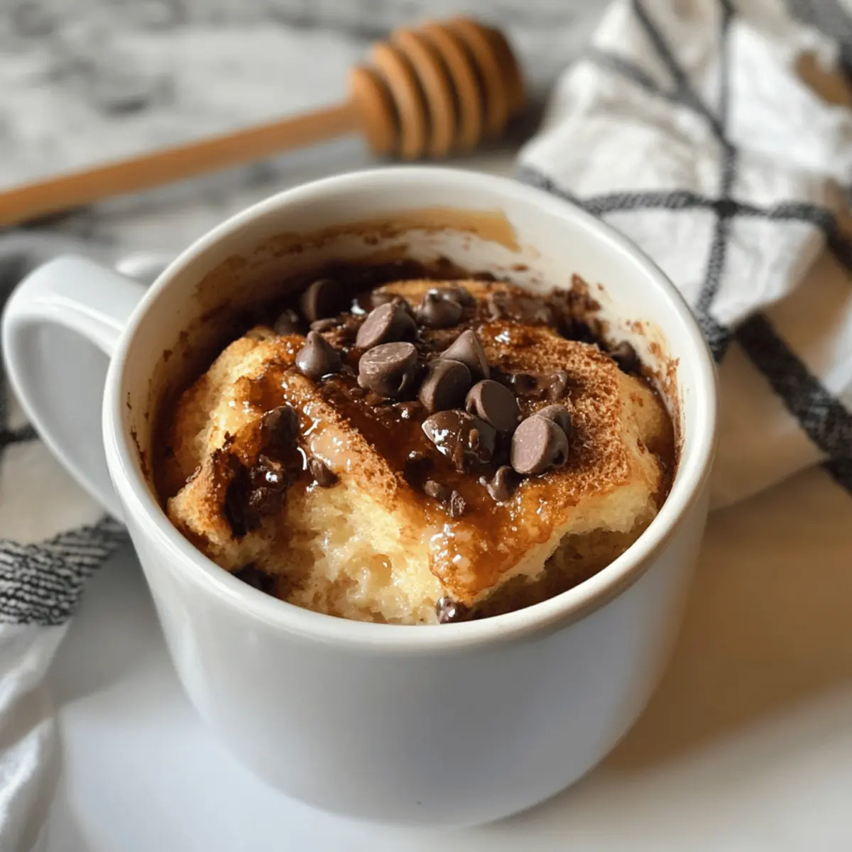 Schnelles Mug Bread Pudding mit Schokoladenstücken