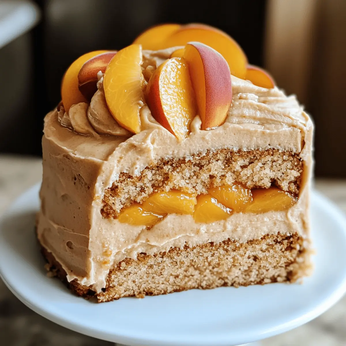 Pfirsichkuchen mit braunem Zuckerguss