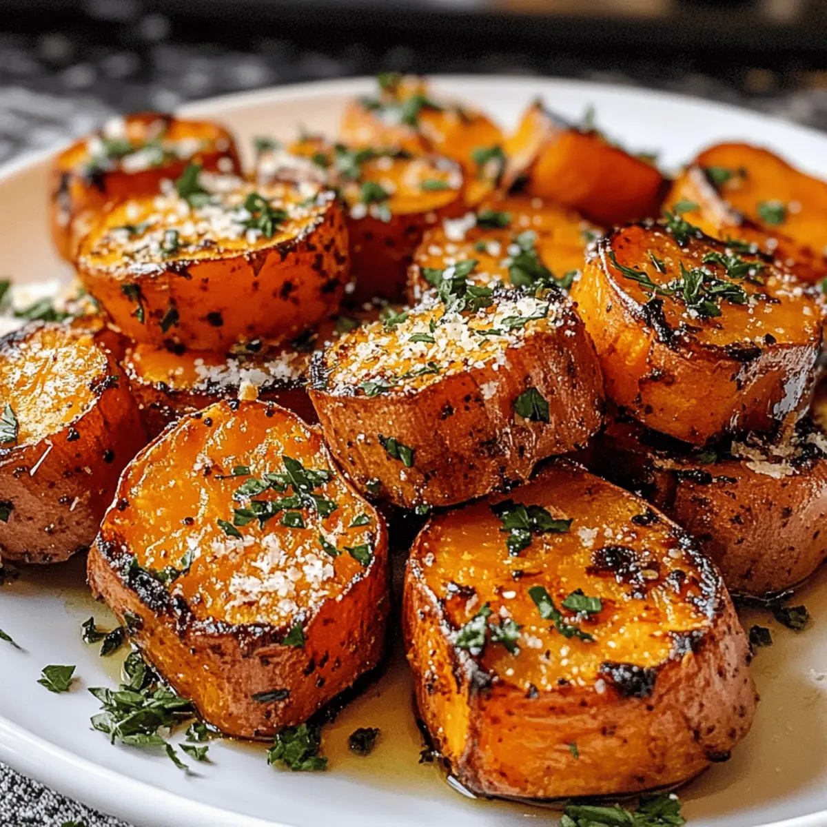 Knusprige Knoblauch-Parmesan Süßkartoffeln