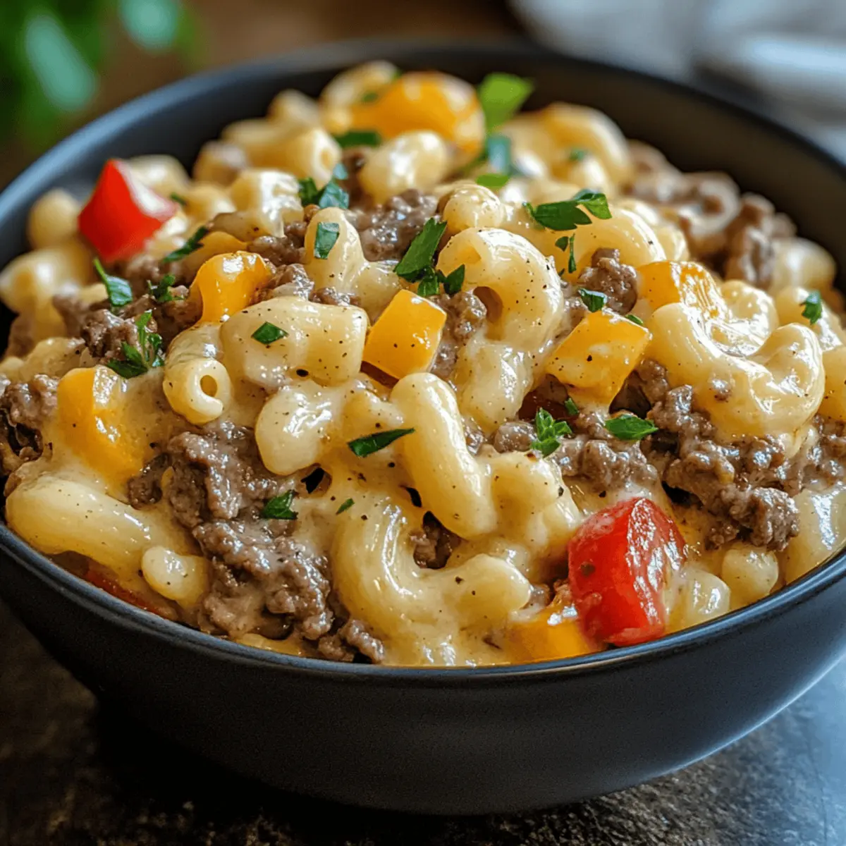 Der Ausgang: Proteinreicher Philly Cheesesteak Mac & Cheese