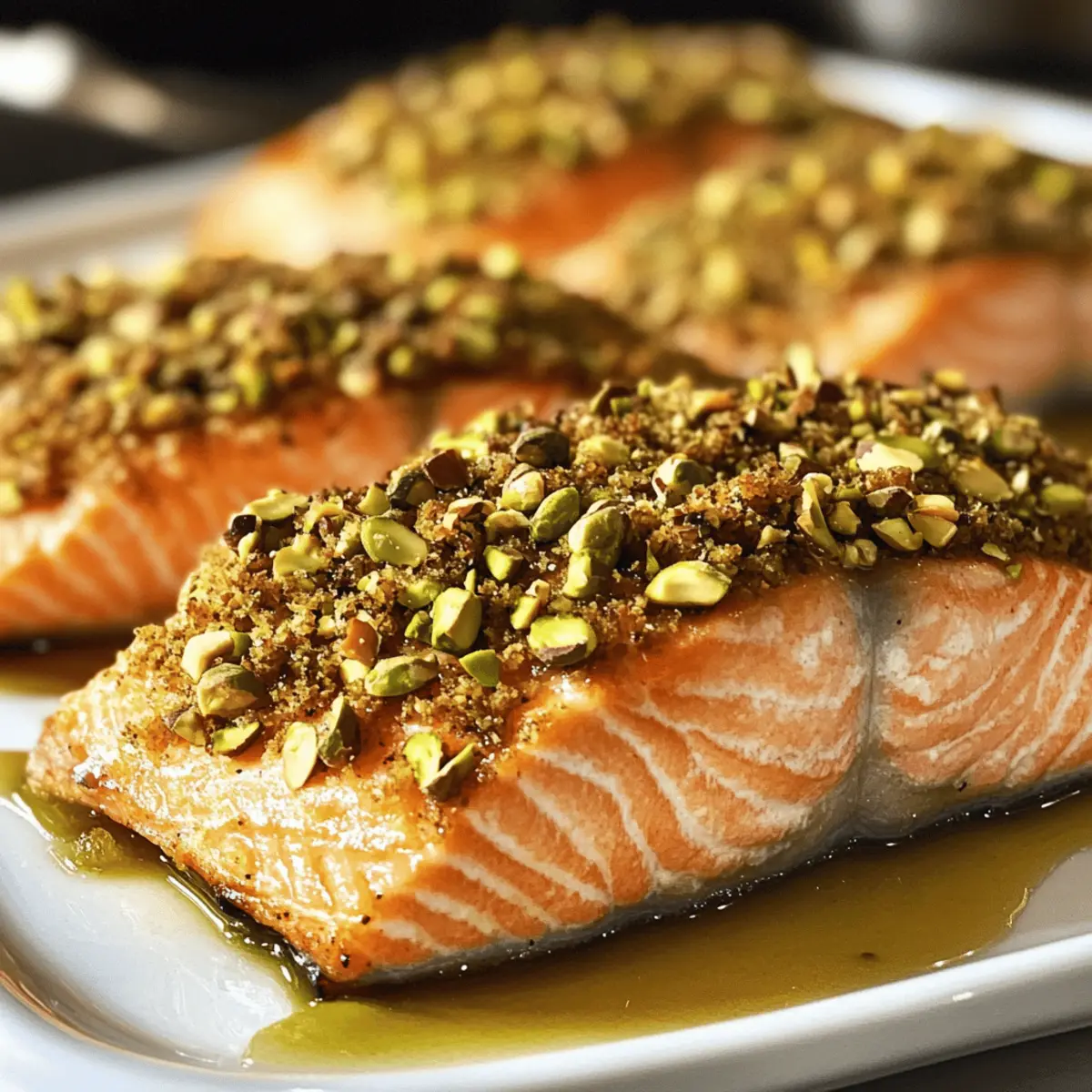 Pistazienkruste Lachs mit Honig-Senf Glasur