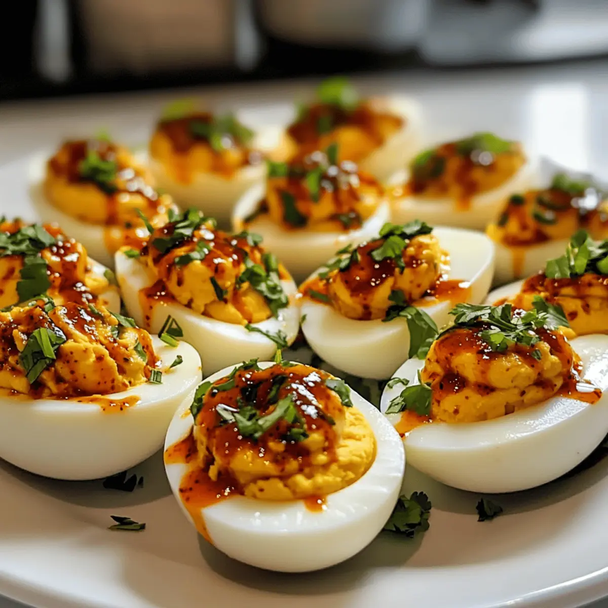 Spicy Chili Garlic Deviled Eggs mit feurigem Kick