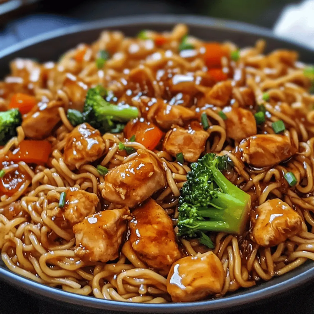 Der Ausgang: Klebrige Knoblauch-Hühnchen-Nudeln