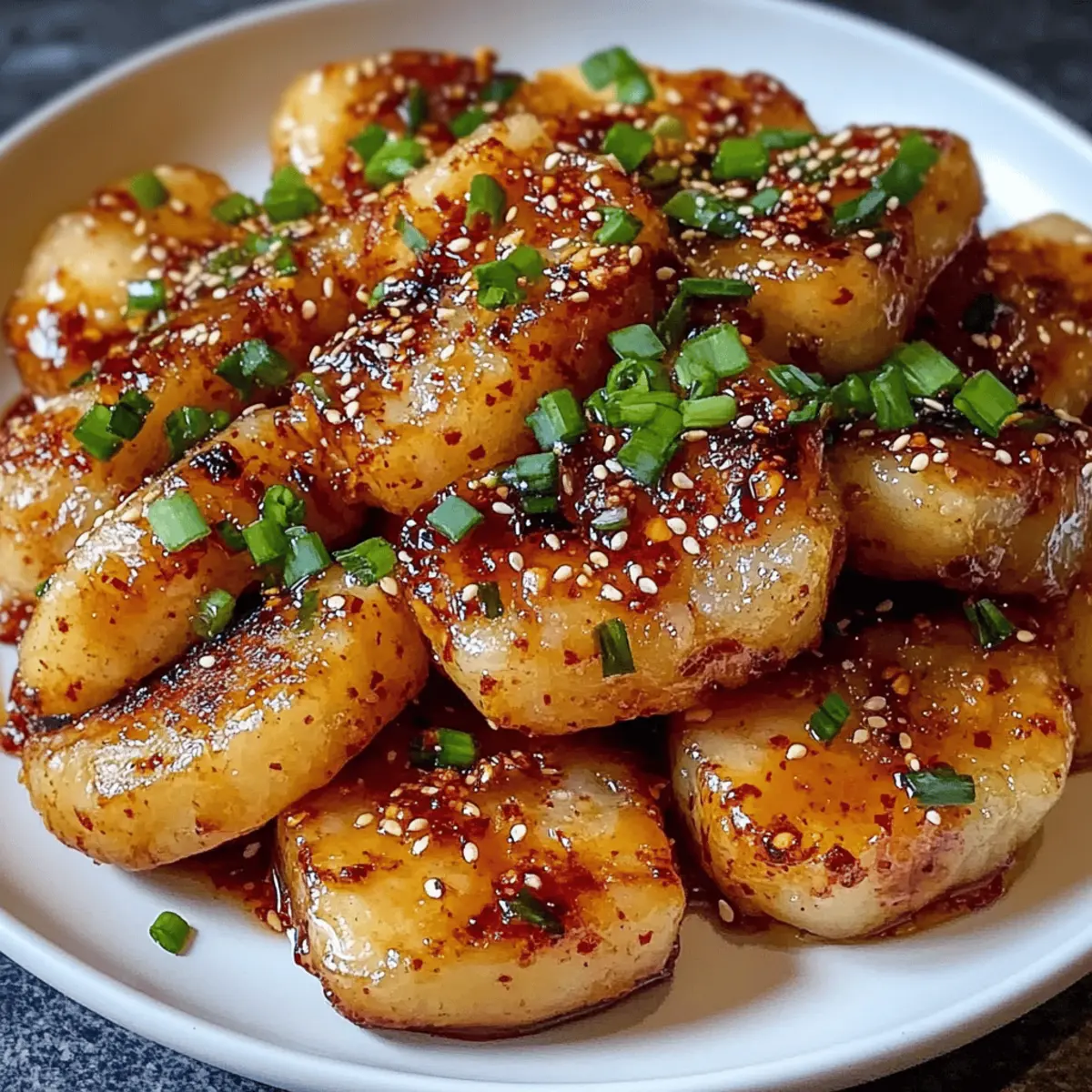 Koreanische Reis Kuchen mit Chili Knoblauch Sauce