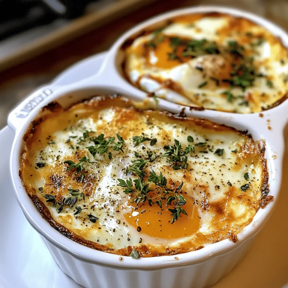 Französisch inspirierte Kräutergebackene Eier