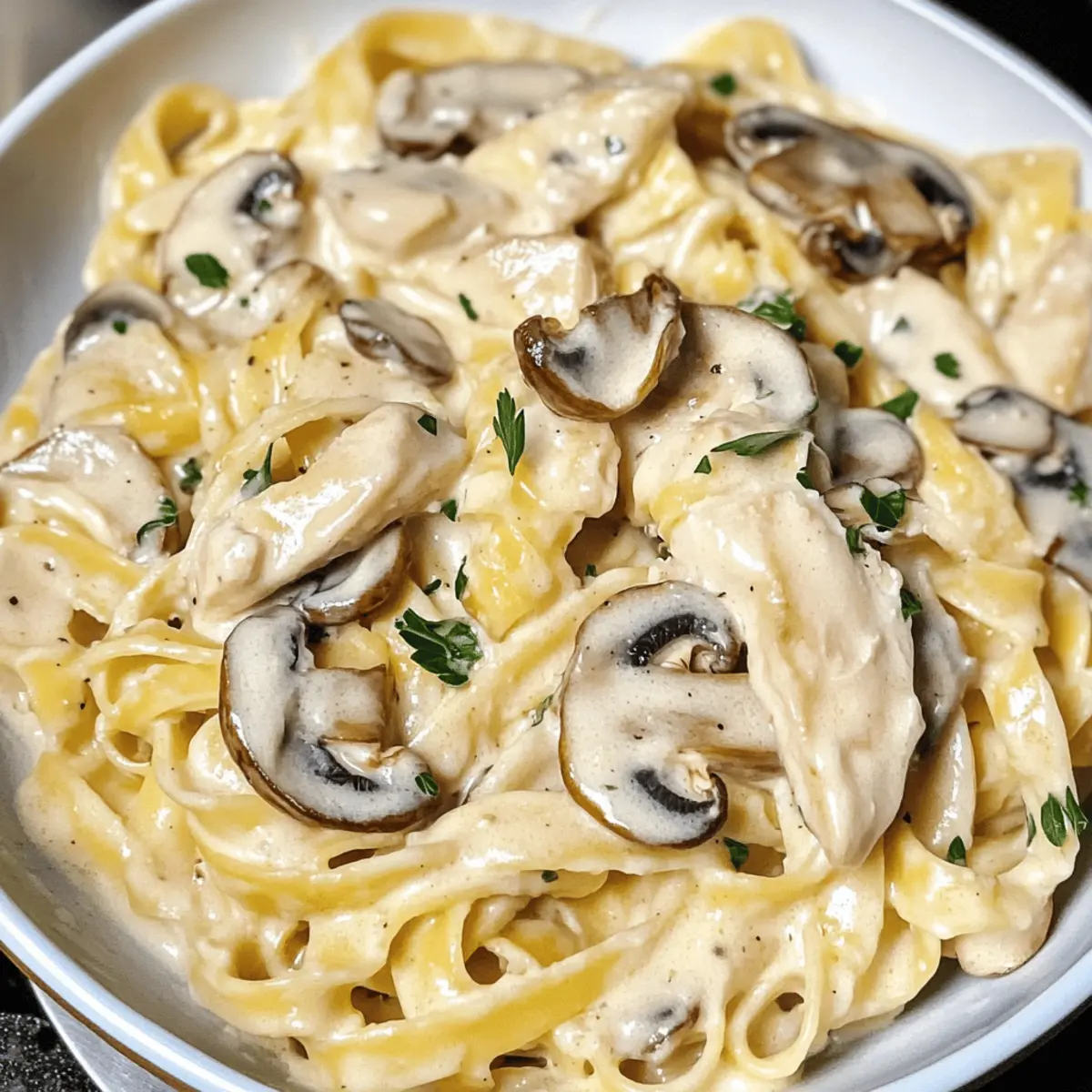 Creme Hähnchen Pilz Fettuccine Alfredo genießen