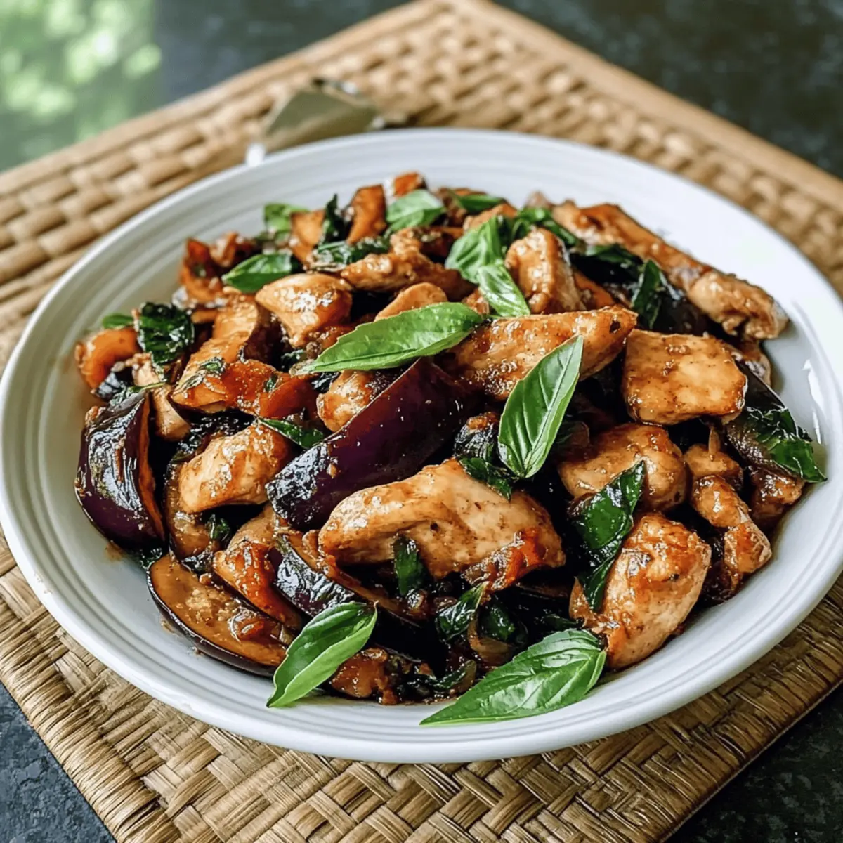 Thai Basil Hühnchen mit japanischem Auberginen-Stir-Fry
