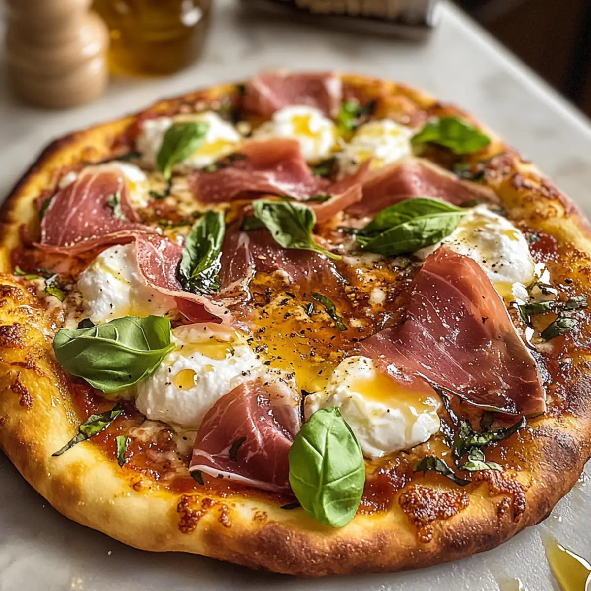 Prosciutto und Honig Burrata Pizza Rezept
