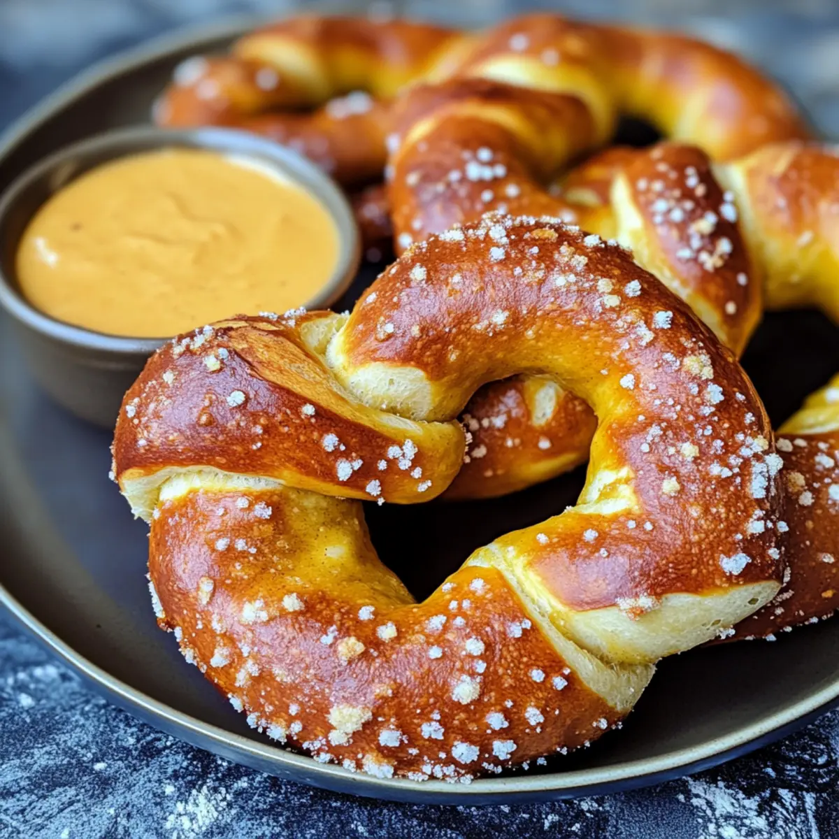 Authentische Deutsche Brezeln mit Käse-Bier-Sauce