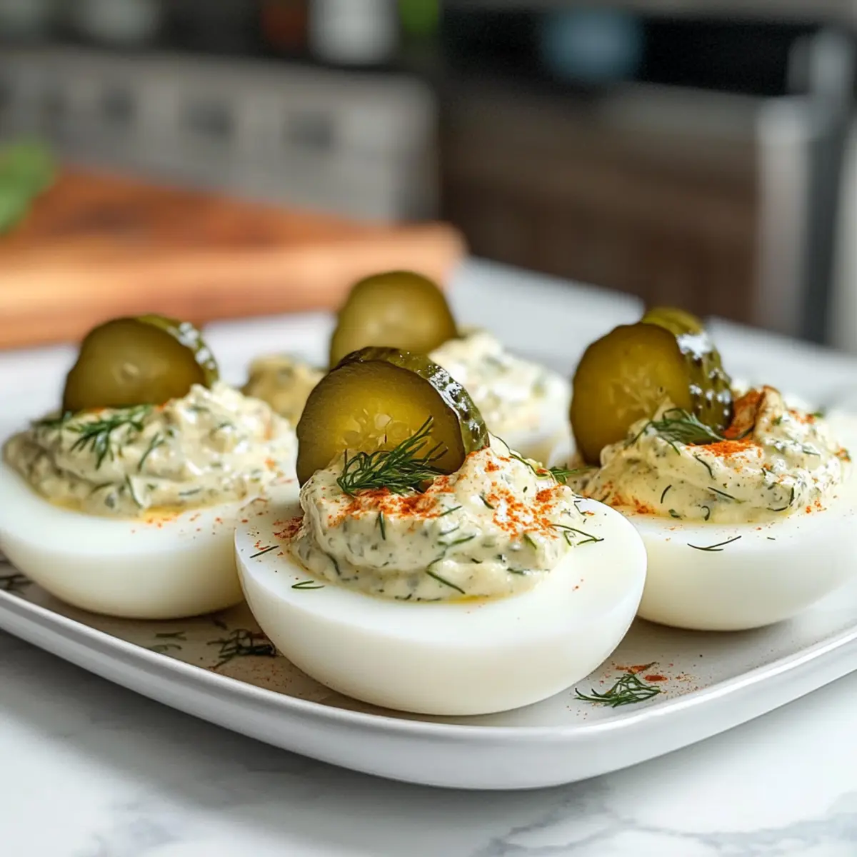 Dillgurken gefüllte Eier für die nächste Party