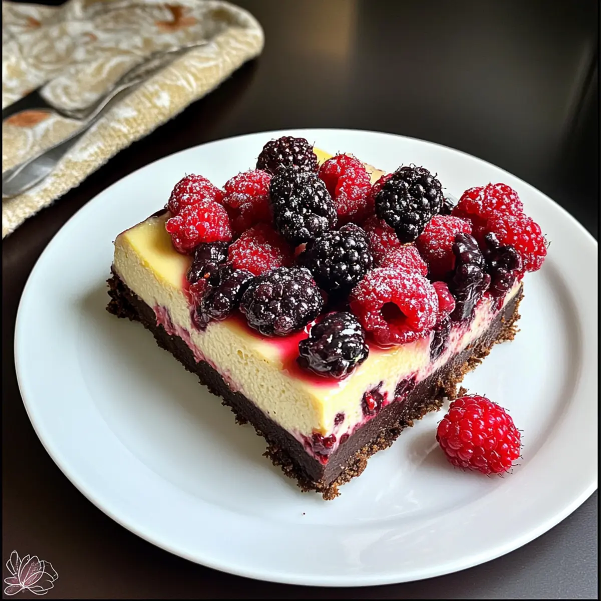 Schokoladen-Beeren-Cheesecake mit Apfelmus