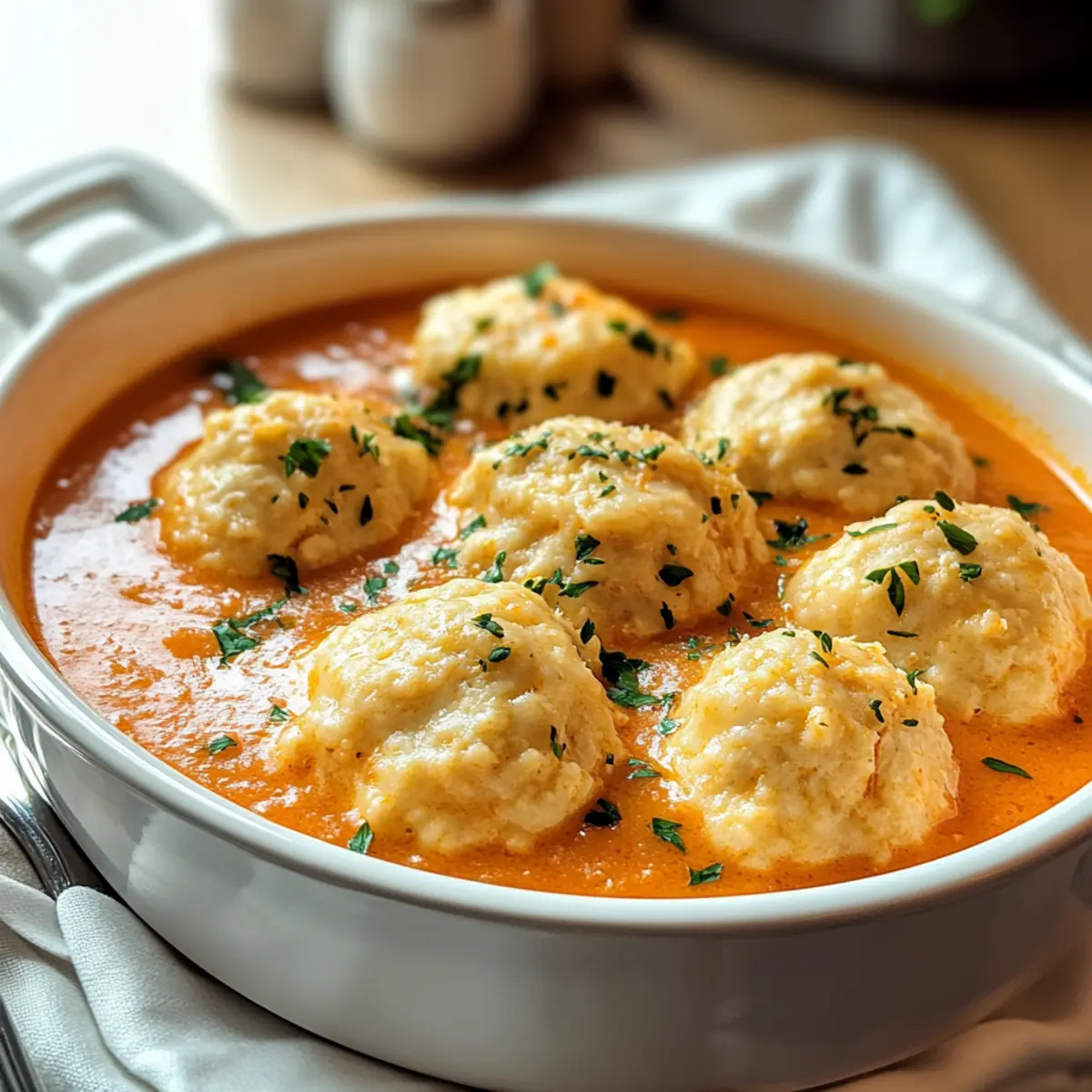 Tomatensuppe mit Cheddar-Bay-Dumplings genießen