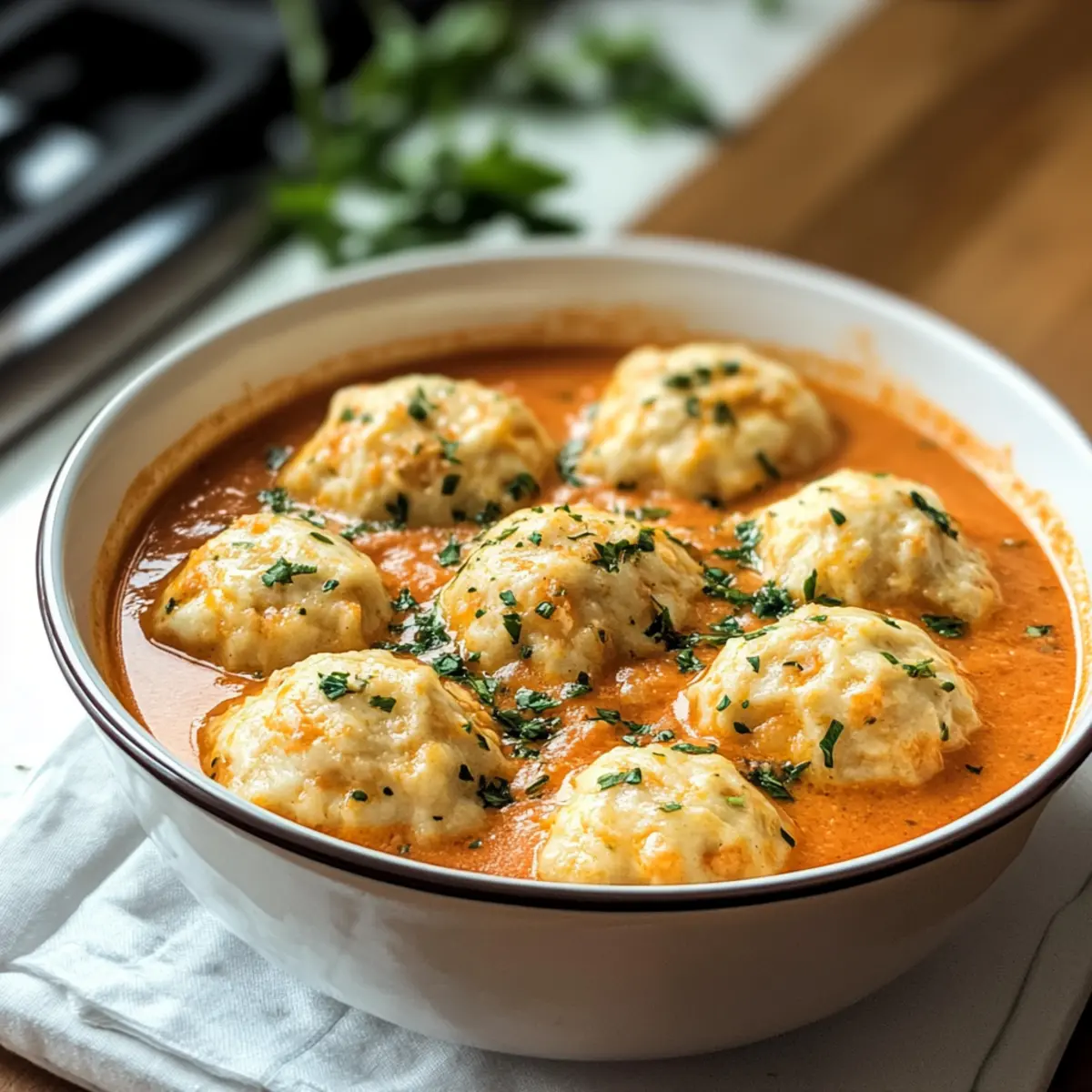 Tomatensuppe mit Cheddar Bay Knödeln genießen