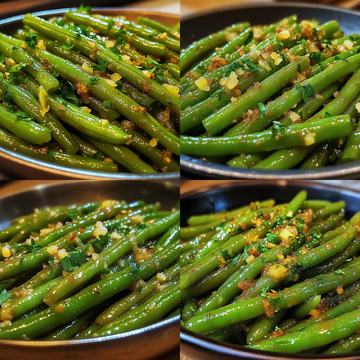 Das Ausgeben von Knoblauchbutter-Grünen Bohnen