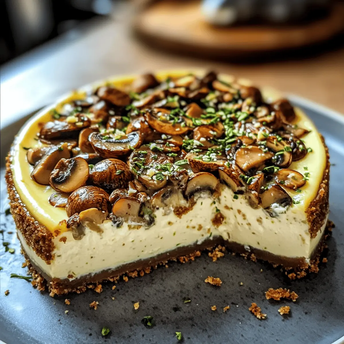 Pistazien-Mushroom-Cheesecake mit Feta-Kruste