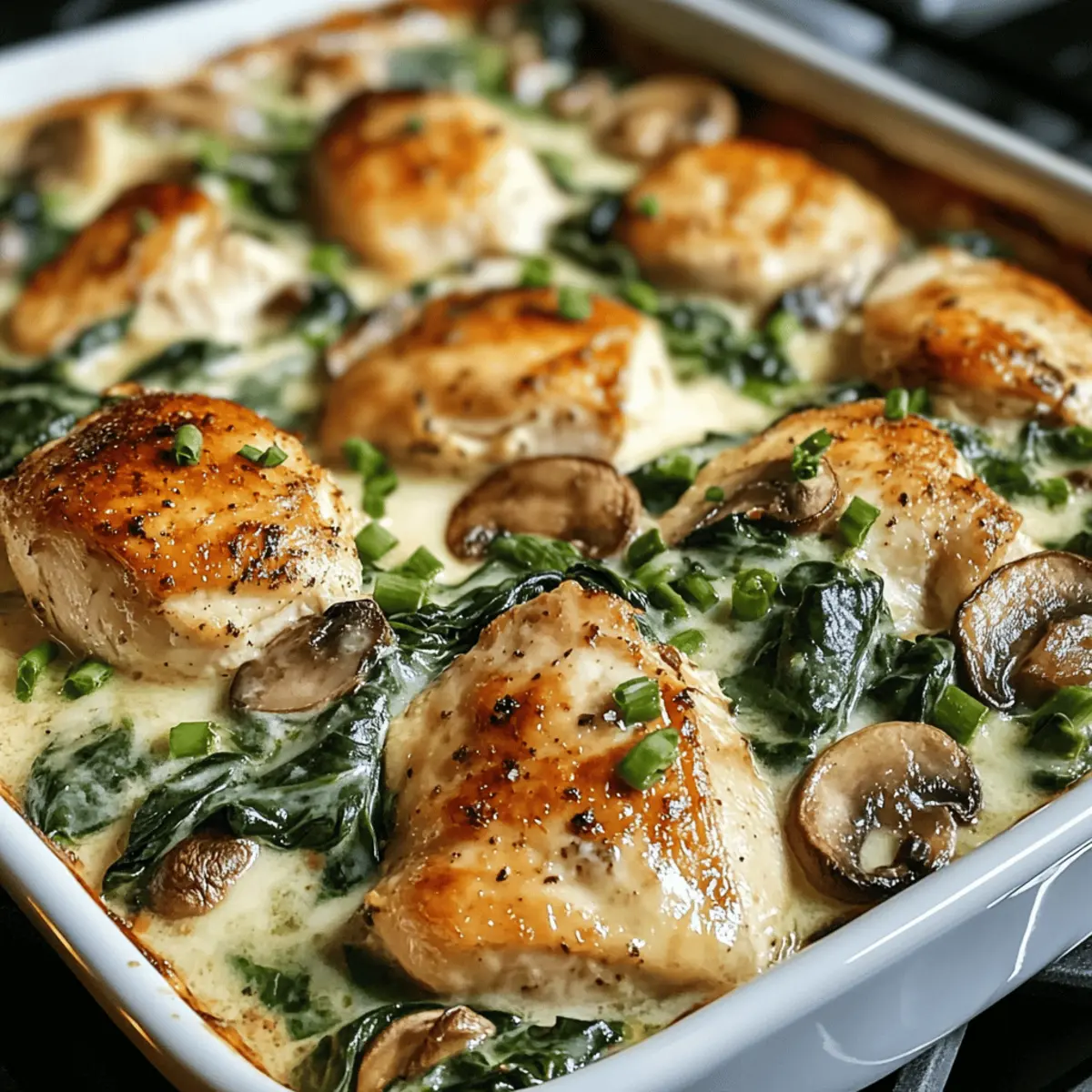 Käsecremiges Hähnchen mit Spinat und Pilzen