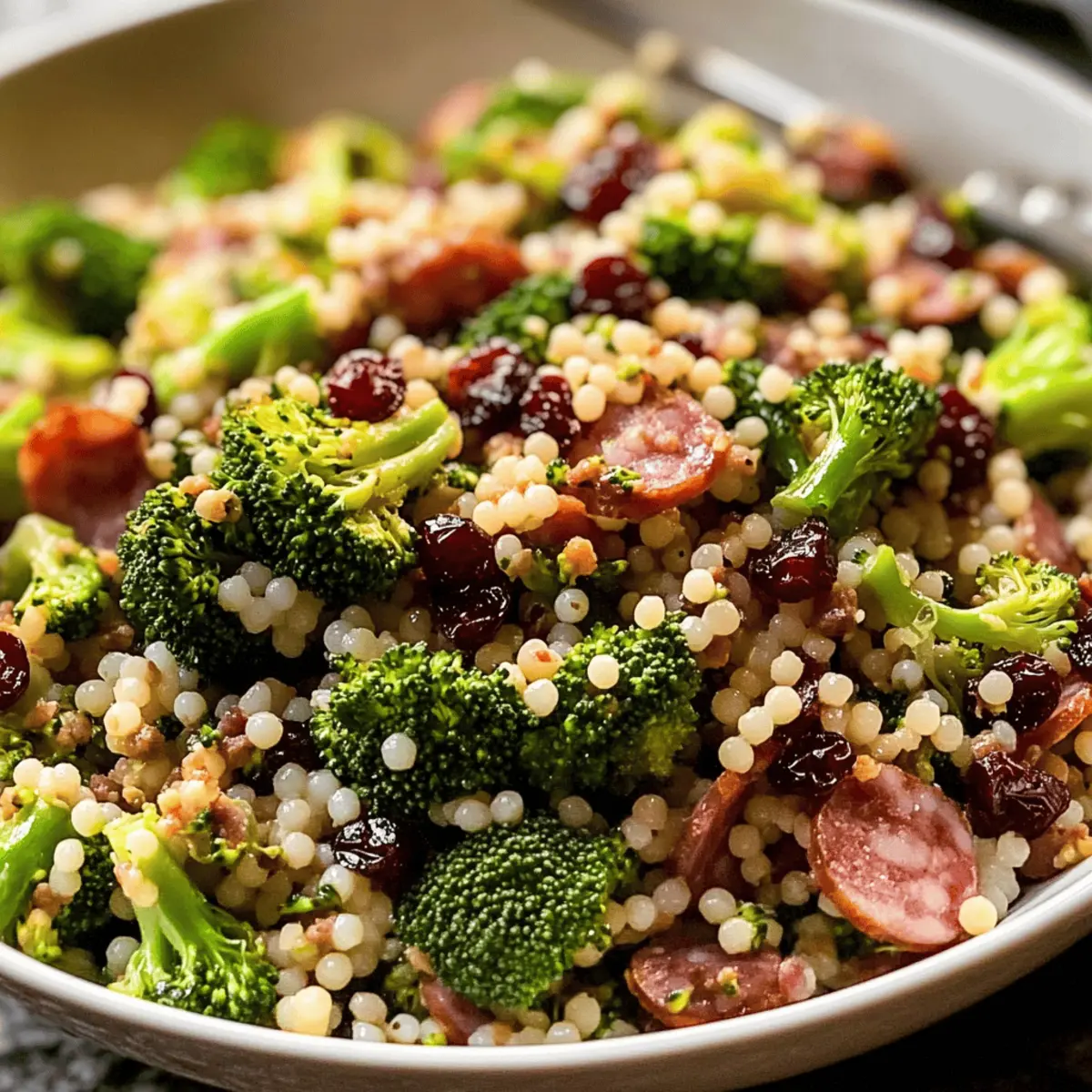 Brokkoli Perlensalat mit Salami und Vinaigrette
