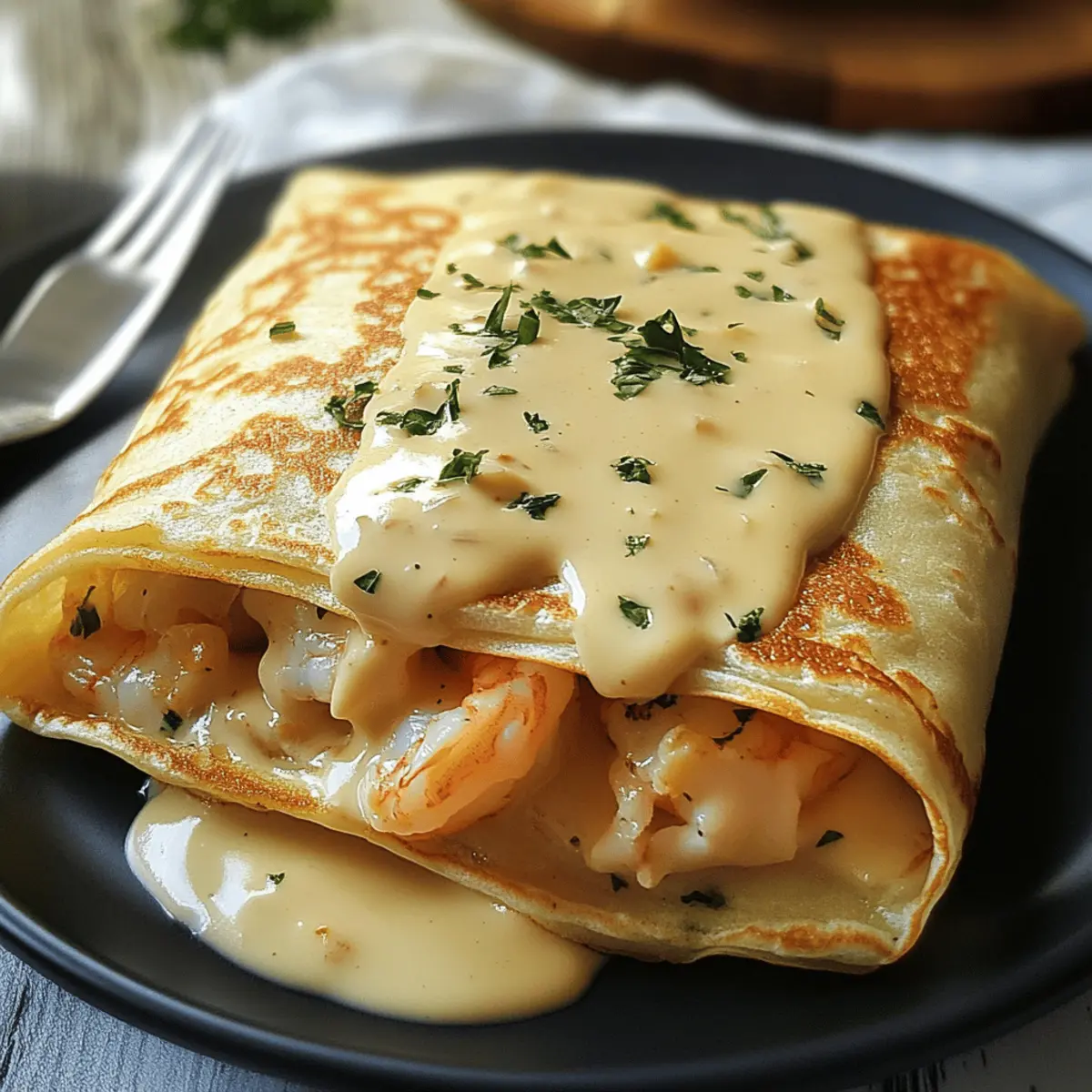 Der Ausgang: Cremige Meeresfrüchte-Crepes genießen