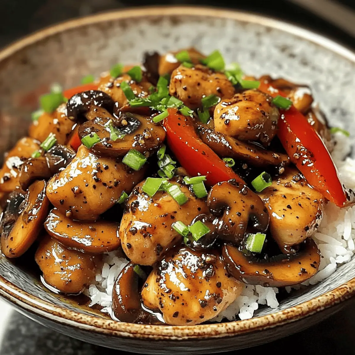 Schwarzes Pfefferhühnchen mit Pilzen in 30 Minuten