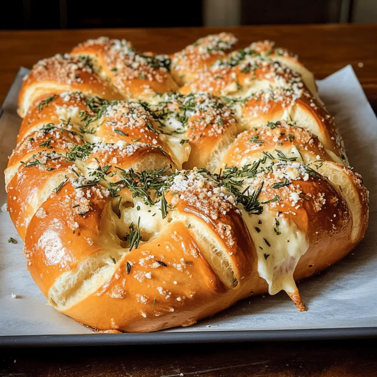 Mozzarella gefüllte Rosmarin-Parmesan Brezeln