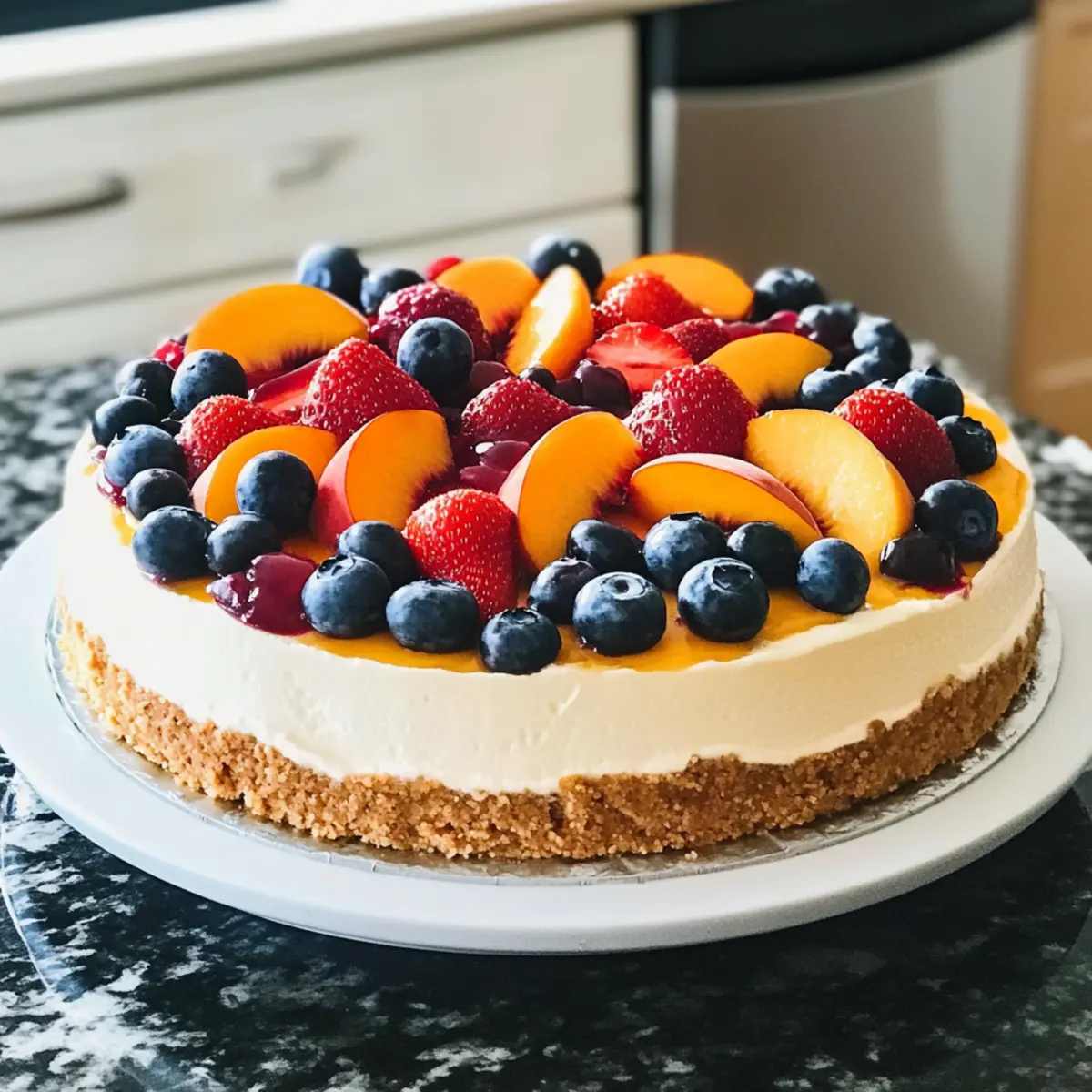 Beeren- und Pfirsichkäsekuchen ohne Backen für den Sommer