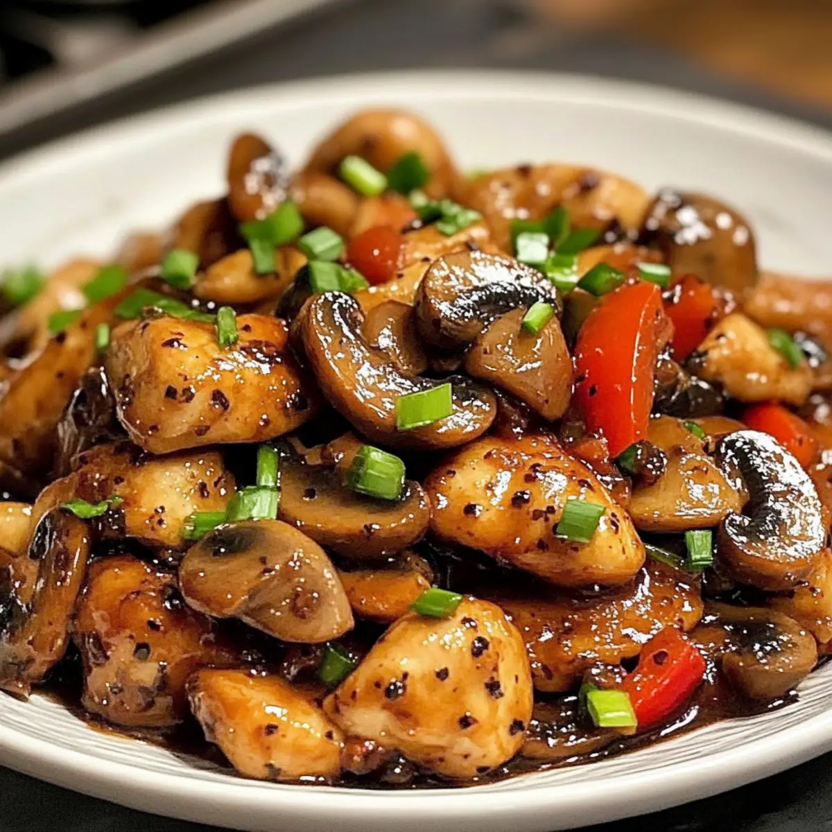 Schwarzer Pfeffer Hähnchen mit Pilzen in 30 Minuten