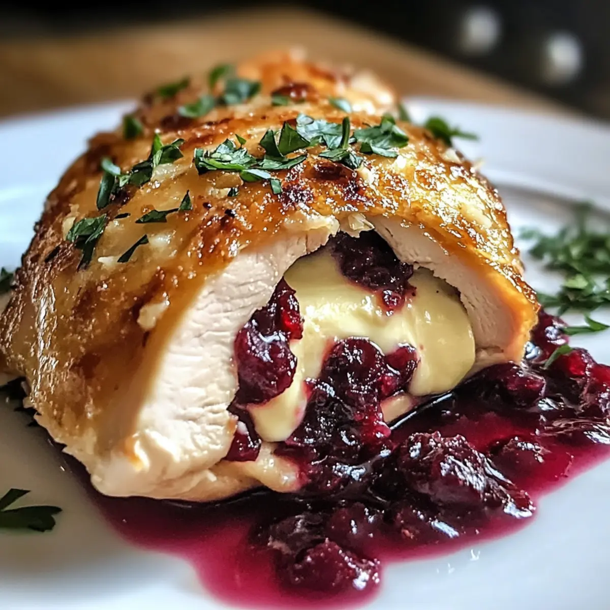 Preiselbeer Brie gefülltes Hähnchen für Feierabende