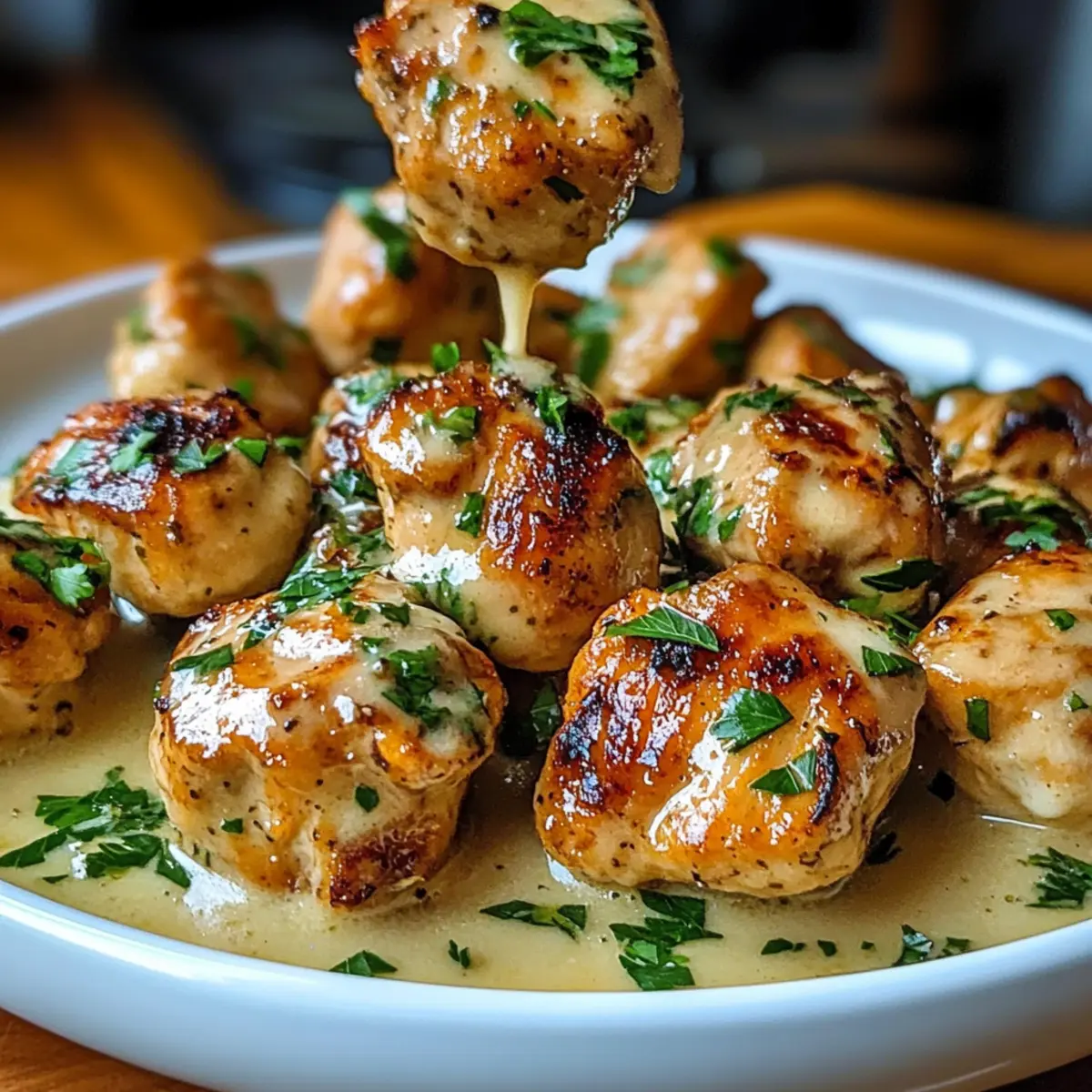 Cremige Knoblauchsoße mit gegrillten Hähnchenstücken