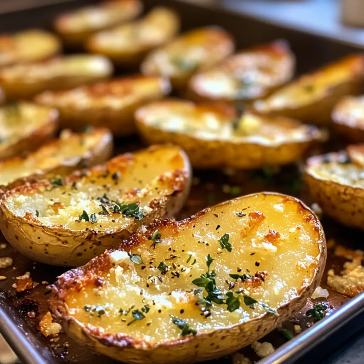 Knusprige Knoblauch-Kräuter geröstete Kartoffelschalen