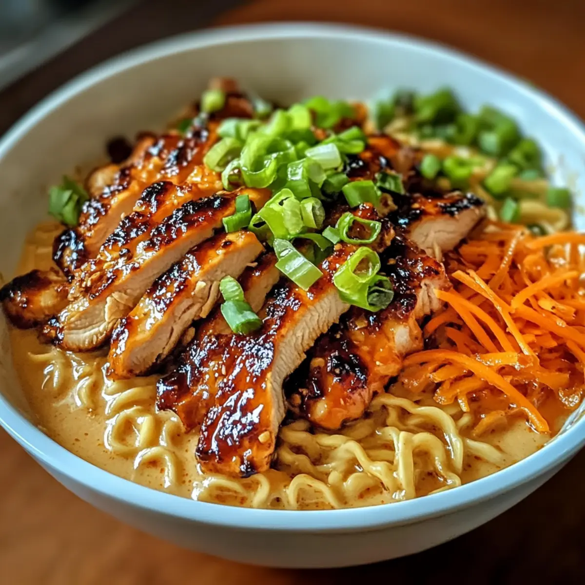 Feurige Hähnchenramen mit cremiger Knoblauchsauce