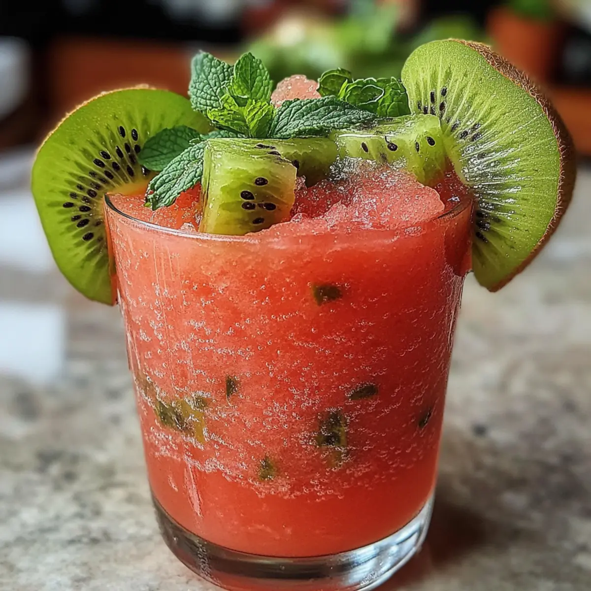 Eisige Gefrorene Wassermelonen-Kiwi-Slushies für den Sommer