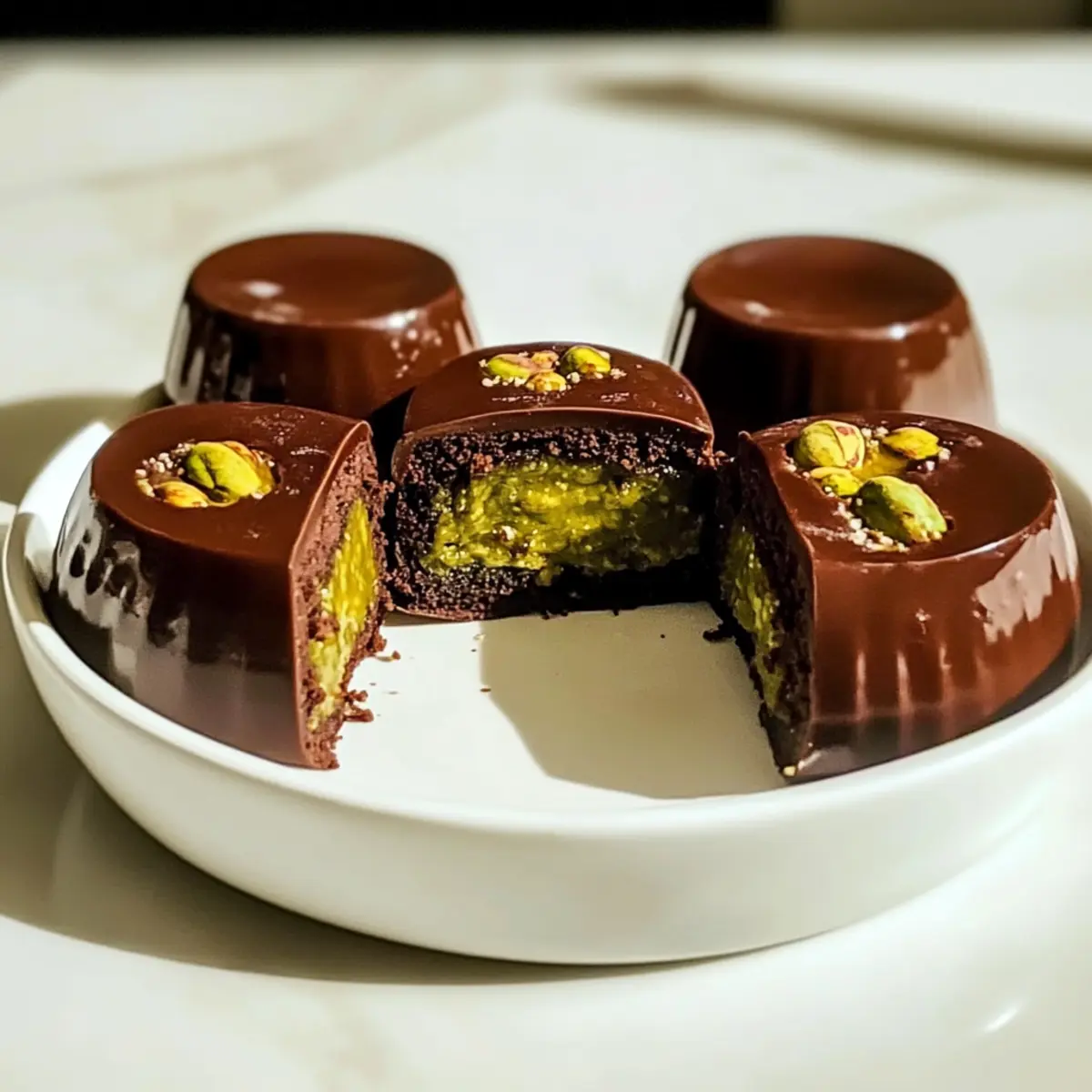 Pistazien-Schokoladen-Lava-Kuchen mit flüssigem Kern