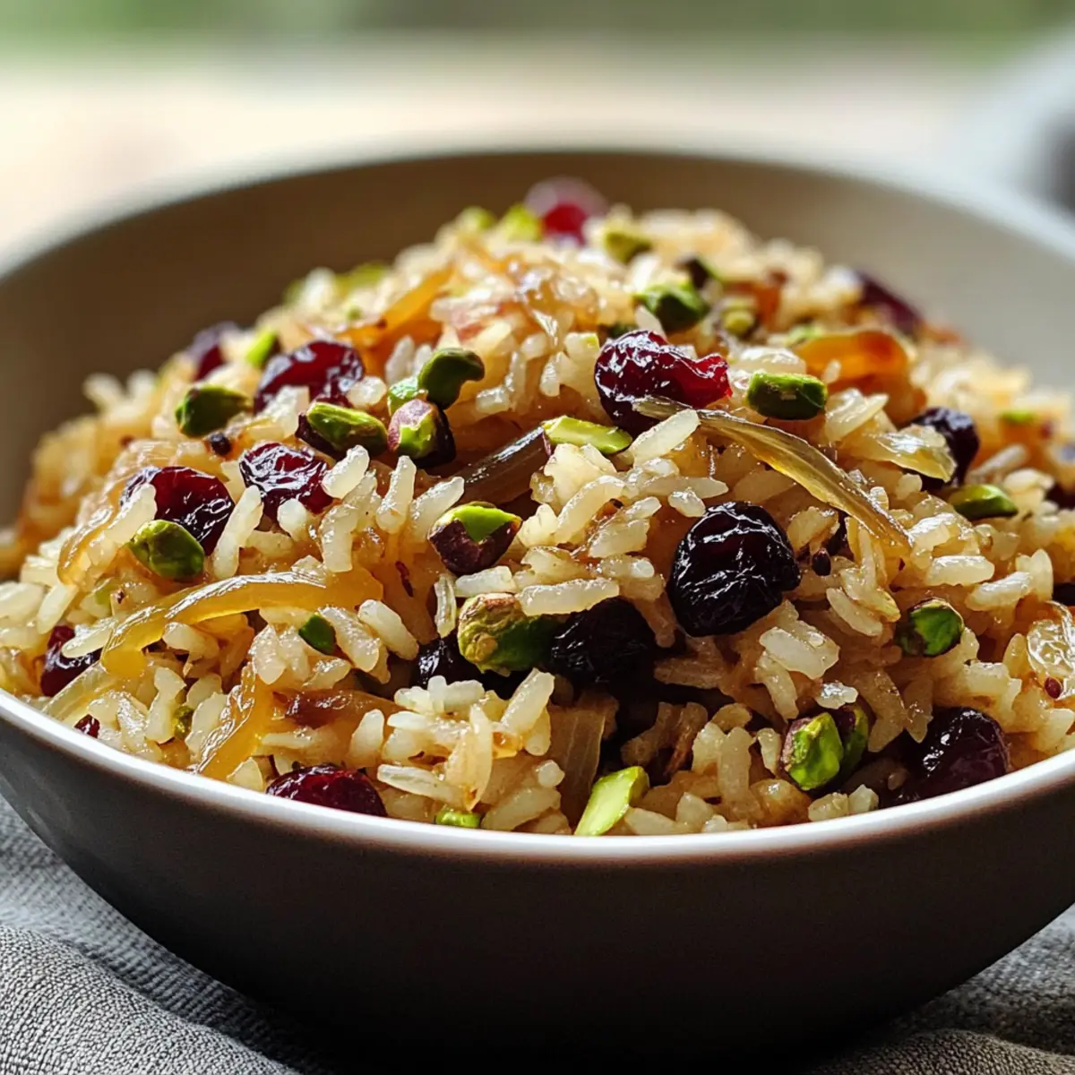 Leckerer Reis-Pilaw mit karamellisierten Zwiebeln